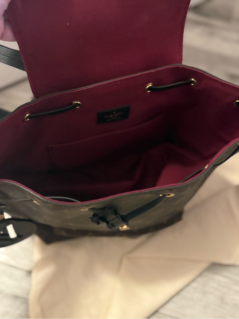 Louis Vuitton Brown Monogram Canvas Drawstring Backpack with Black Flap - Picture 4 of 6